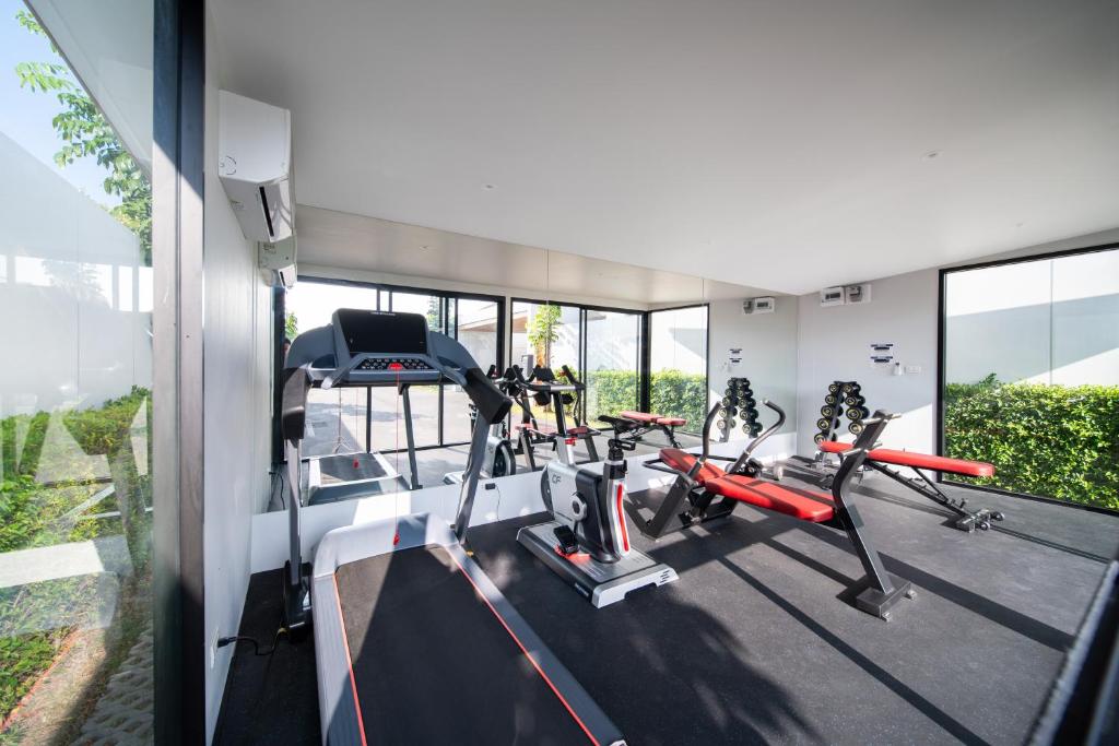 Villa private gym with treadmill and free weights